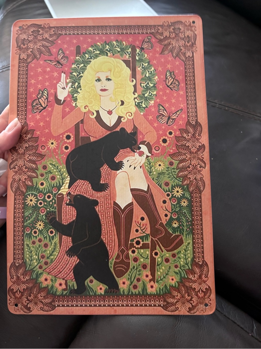 Vintage-Style Woman & Bears Wall Art Print in Red and Brown